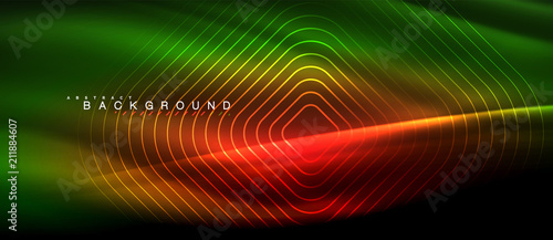 Neon glowing lines, magic energy space light concept, abstract background wallpaper design