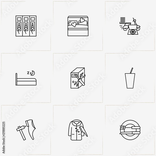 Service line icon set with bed, cutlery  and shoemaker