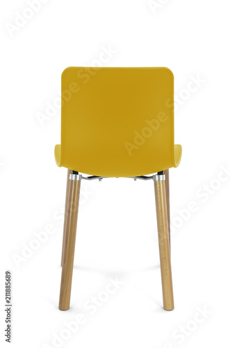 Yellow Plastic Modern Chair with Wood Legs Rear View