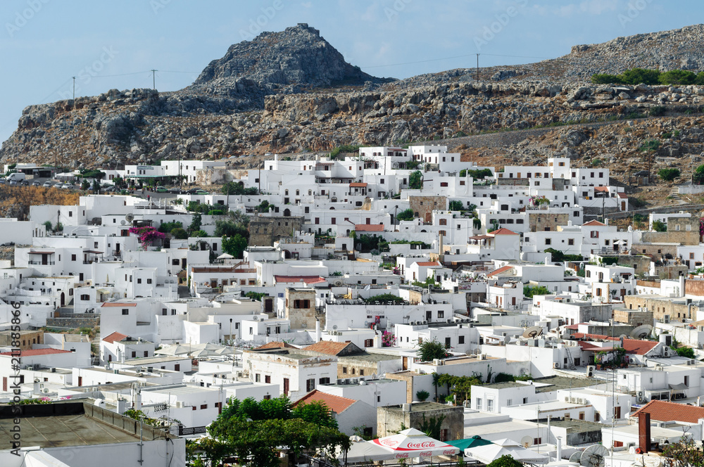 Old white city of Lindos view.