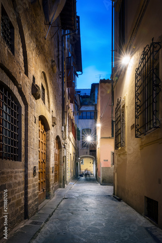 Beautiful street in Florence  Tuscany  Italy. Architecture and landmark of night Florence.