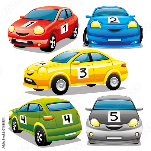 Set of cars on a white background.