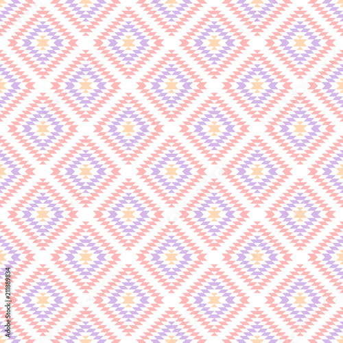 Pastel colored pink geometric aztec ethnic seamless pattern, vector