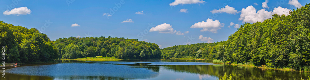 Panoramic view of the lake. Clean, deep with mirror water. Perfect for fishermen