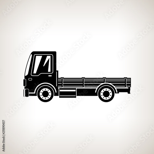 Silhouette Mini Lorry without Load Isolated on Light Background, Delivery Services, Logistics, Shipping and Freight of Goods, Vector Illustration