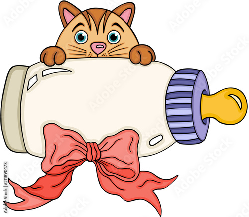 Cute cat with baby milk bottle