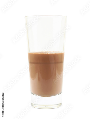 Tall glass of chocolate milk isolated