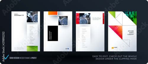 Brochure design rectangular template. Colourful modern abstract set, annual report with shapes for branding.