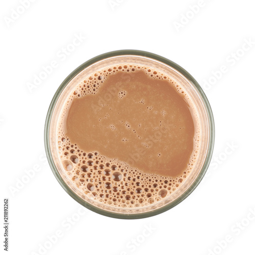 Tall glass of chocolate milk isolated