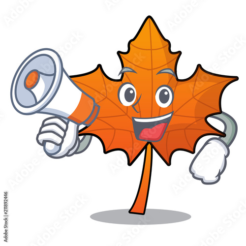 With megaphone red maple leaf character cartoon