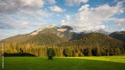 Time lapse Sunrise landscape in mountain, Tatranska Javorina, Slovakia photo