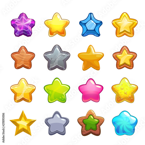 Cartoon colorful star icons set.