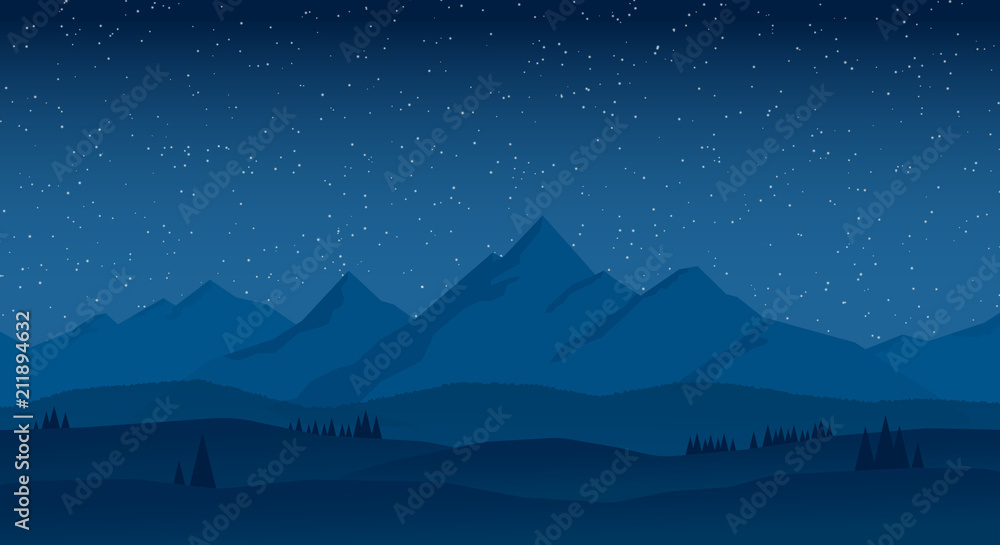 Mountain landscape at night vector illustration