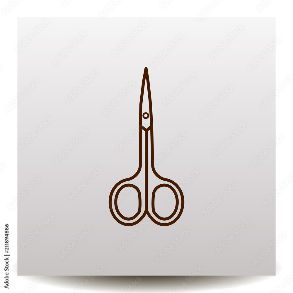 Nail scissors line vector iconon a realistic paper background with shadow Nail scissors line vector iconon a realistic paper background with shadow