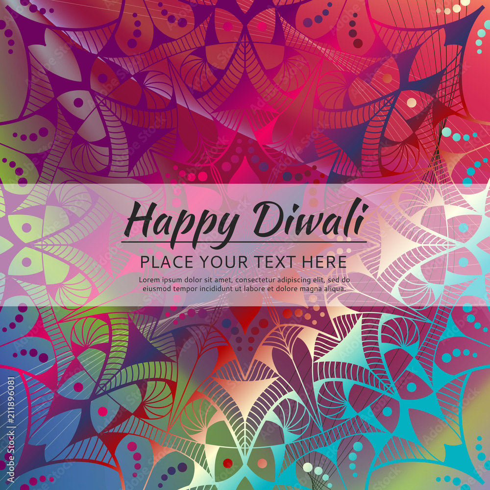 Fototapeta Happy Diwali invitation card. Vector mandala on the calorful beckground.