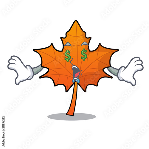 Money eye red maple leaf mascot cartoon