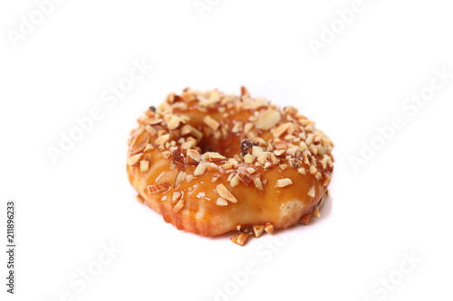 Donut with nut isolated on white background