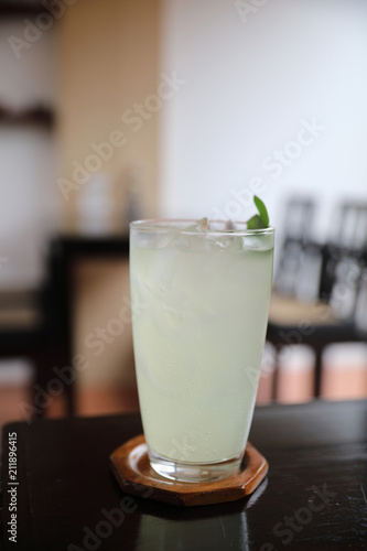 Japanese lemonade on wood background