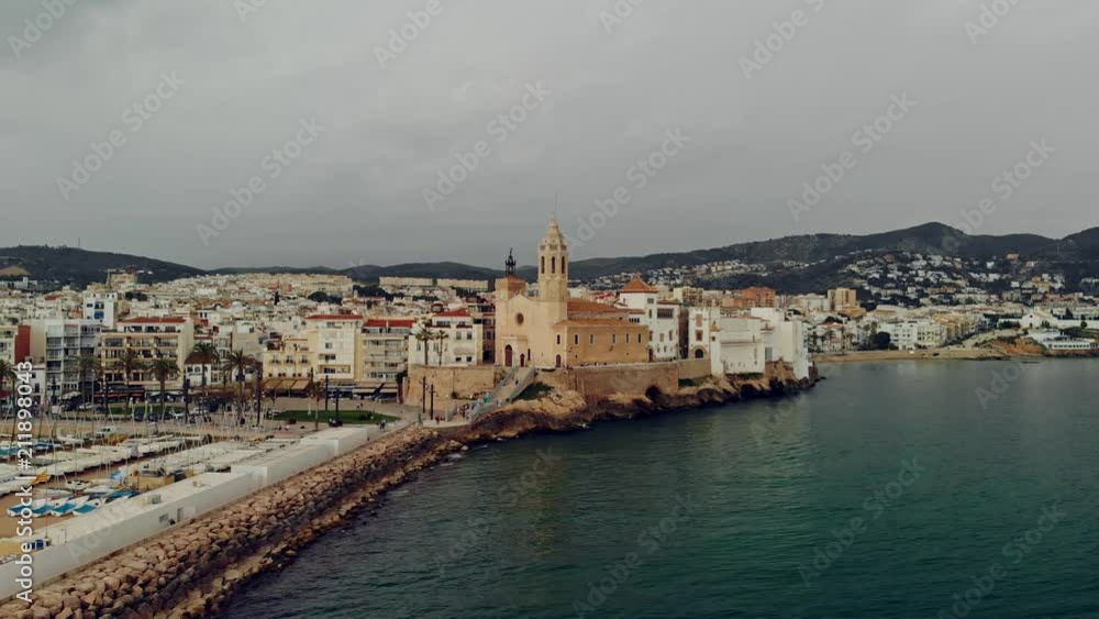 Aerial view of small town with harbour Aerial view of small town with harbour