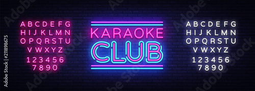 Karaoke Club neon sign vector. Karaoke design template neon sign, light banner, neon signboard, nightly bright advertising, light inscription. Vector illustration. Editing text neon sign