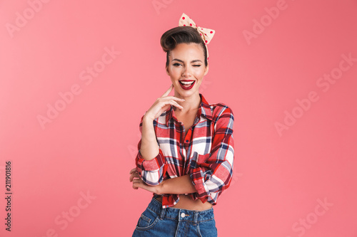 Happy young pin-up woman isolated