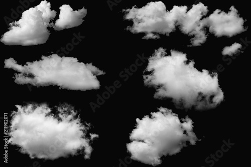 Set of clouds white on isolated elements black background.