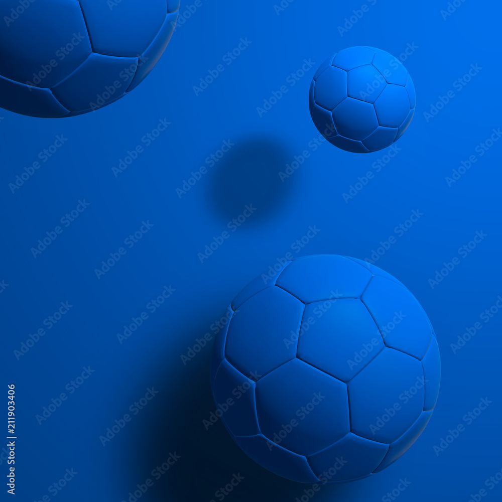 Fototapeta premium Blue soccer ball on blue background, 3D rendering.