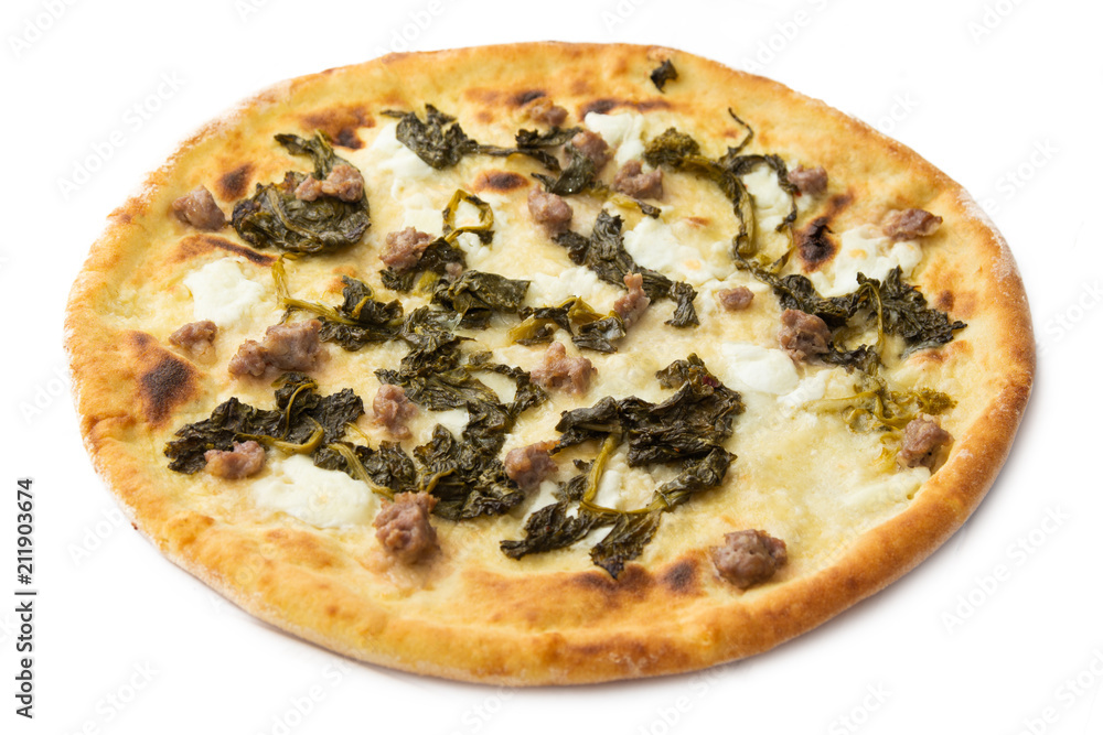 Pizza con salsiccia e friarielli, specialità Napoletana Pizza con salsiccia e friarielli, specialità Napoletana