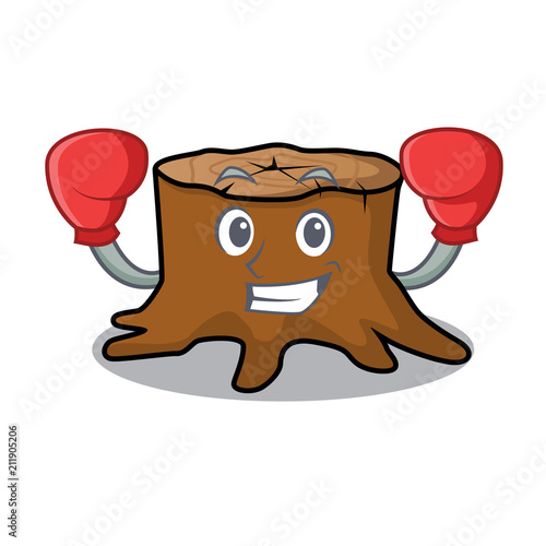 Boxing tree stump character cartoon