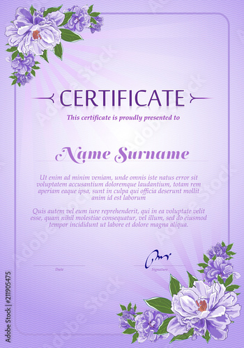 Certificate template and diploma. In the style of decorative flowers. Vector illustration