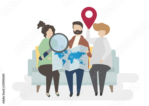 Illustration of characters with traveling concept