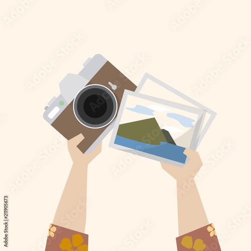 Illustration of a camera and photographs
