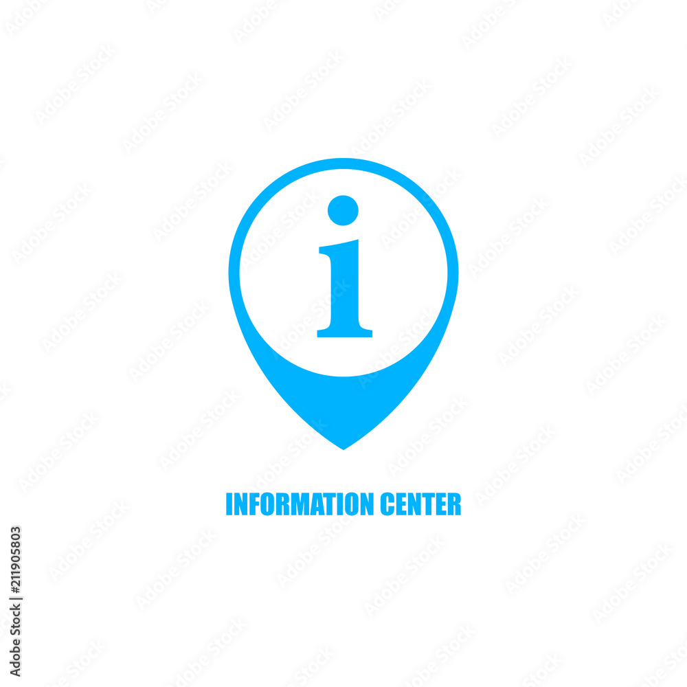 Vector Information Center Sign, Flat Design Blue Icon Isolated, Map Pointer. Vector Information Center Sign, Flat Design Blue Icon Isolated, Map Pointer.
