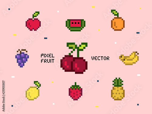 Collection of mixed pixelated fruits