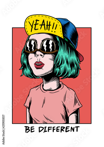 Be different cool girl creative illustration