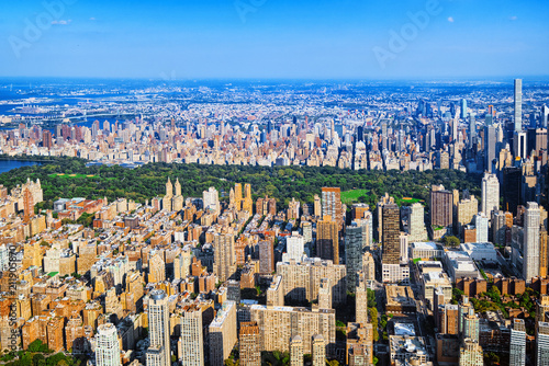 View of New York, Manhattan and Central park from a bird's eye view.