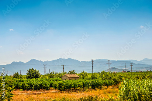 Panoramic view to the mountains in motion