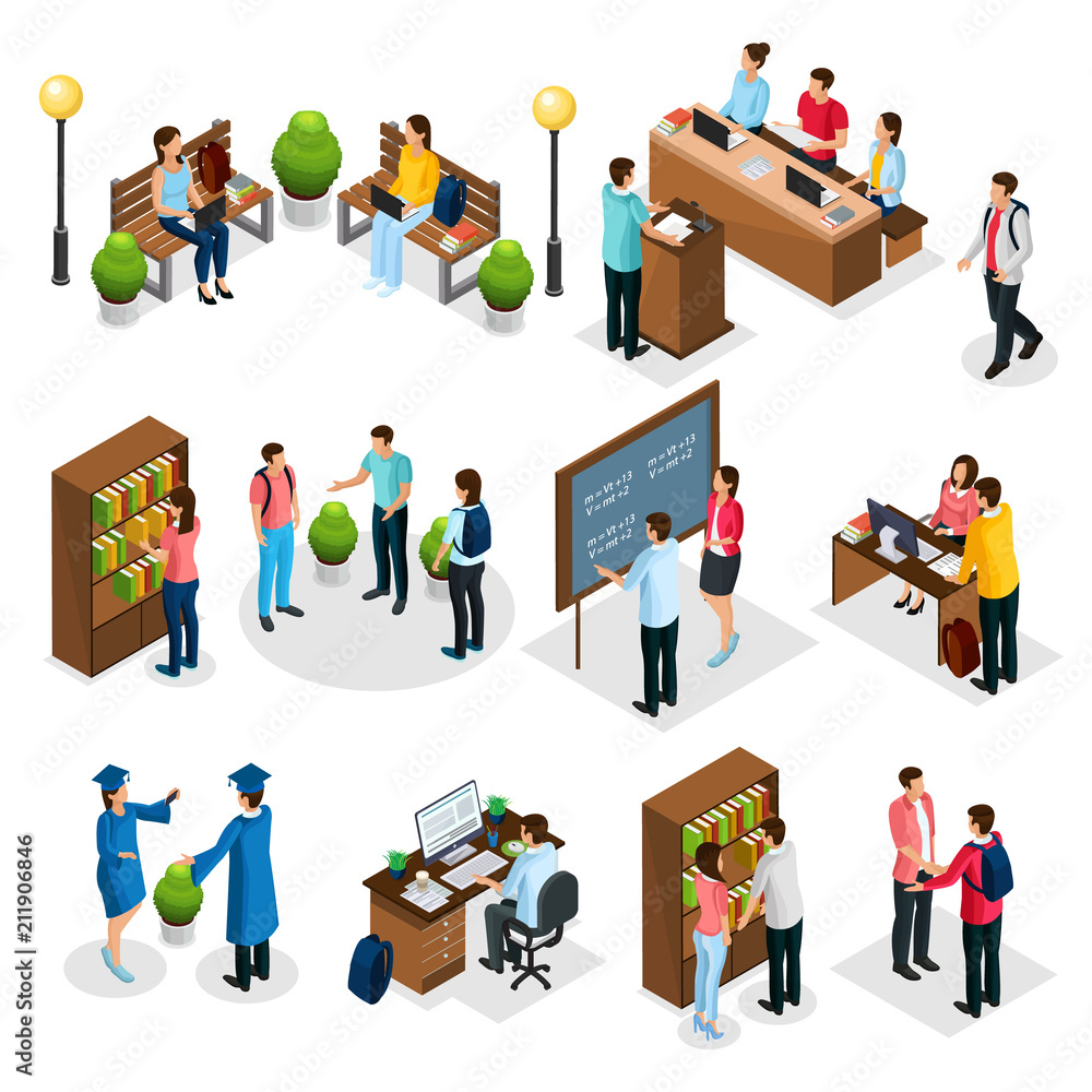 Isometric Students In University Set Isometric Students In University Set