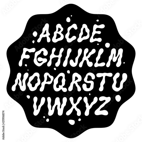 Liquid font with splashes. Vector alphabet