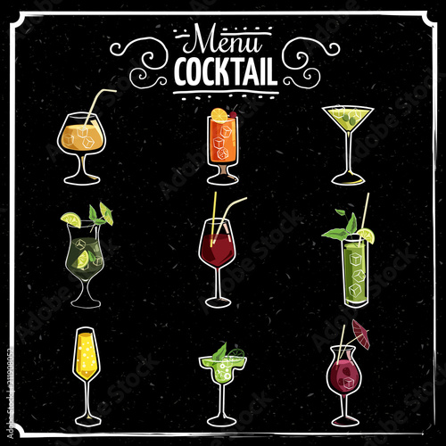 Set of beautiful illustration of some of the most famous Cocktails and Drink from all around the world, icon, vector illustration