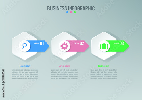 Business infographic template with 3 options, Abstract elements diagram or processes and business flat icon, Vector business template for presentation.Creative concept for infographic.