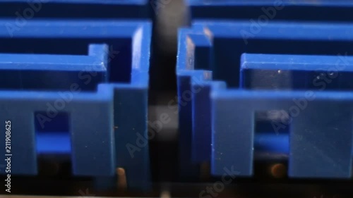 Sata ports on the motherboard, close up, selective focus with shallow depth of field. Electronic technology background.