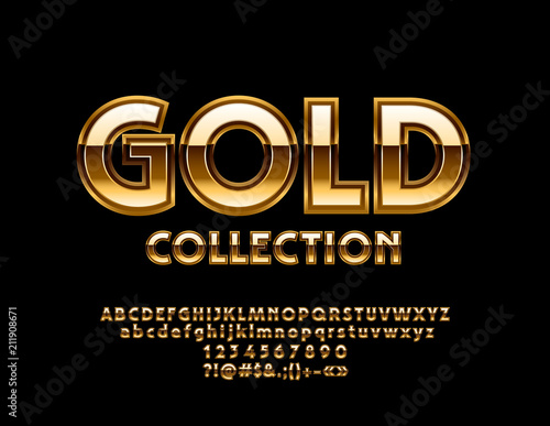 Vector Luxury Gold Alphabet Collection. Elegant Letters, Numbers and Symbols