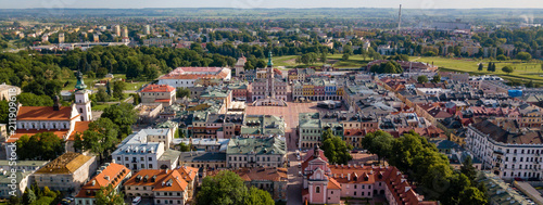 Poland, Zamosc: Great Market Square - aerial view