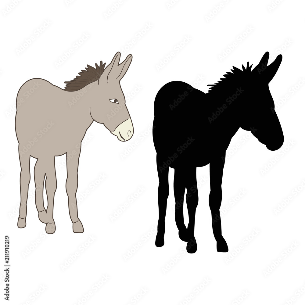 silhouette of a donkey goes on a white background