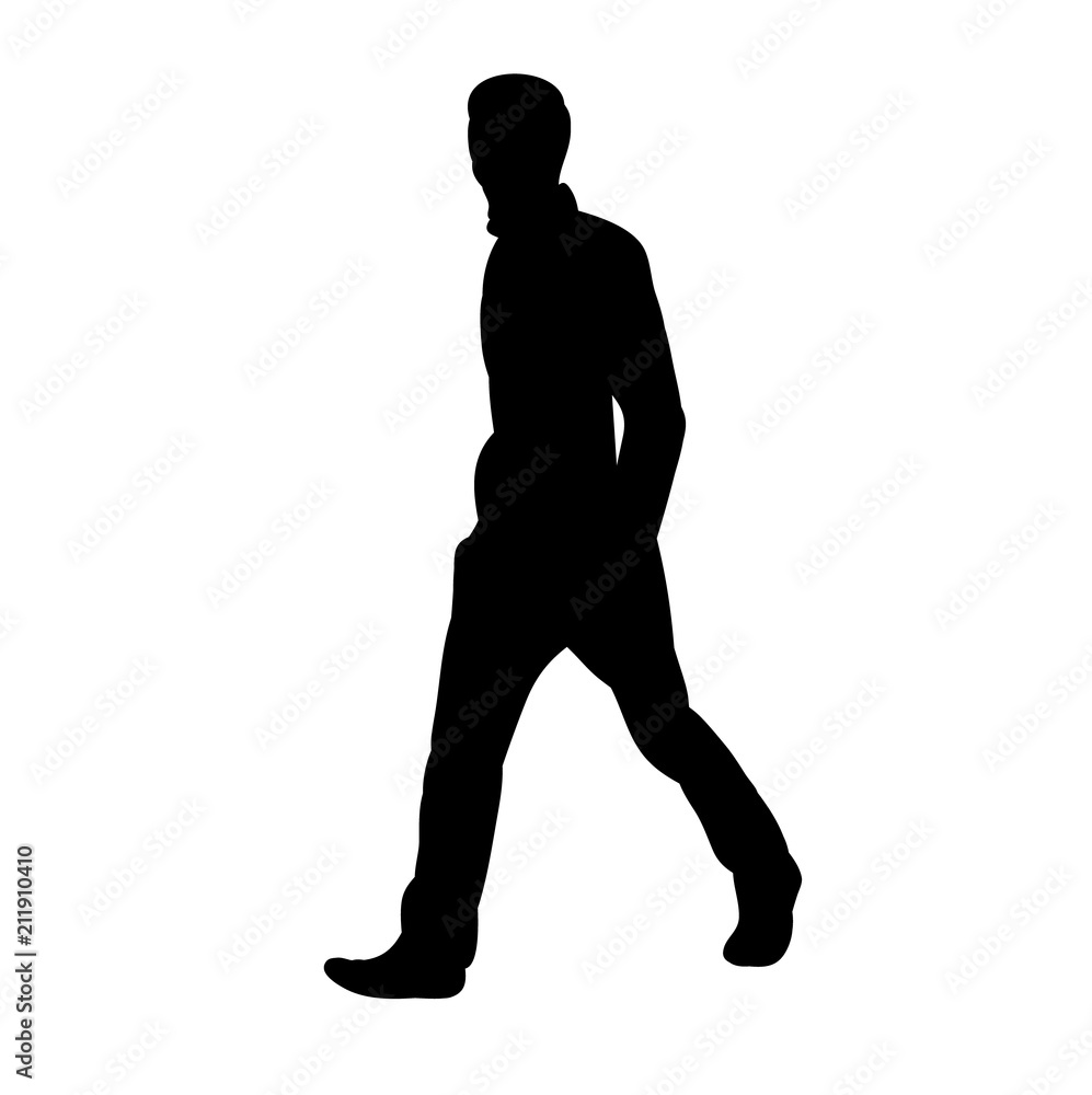 silhouette man alone goes on a white background