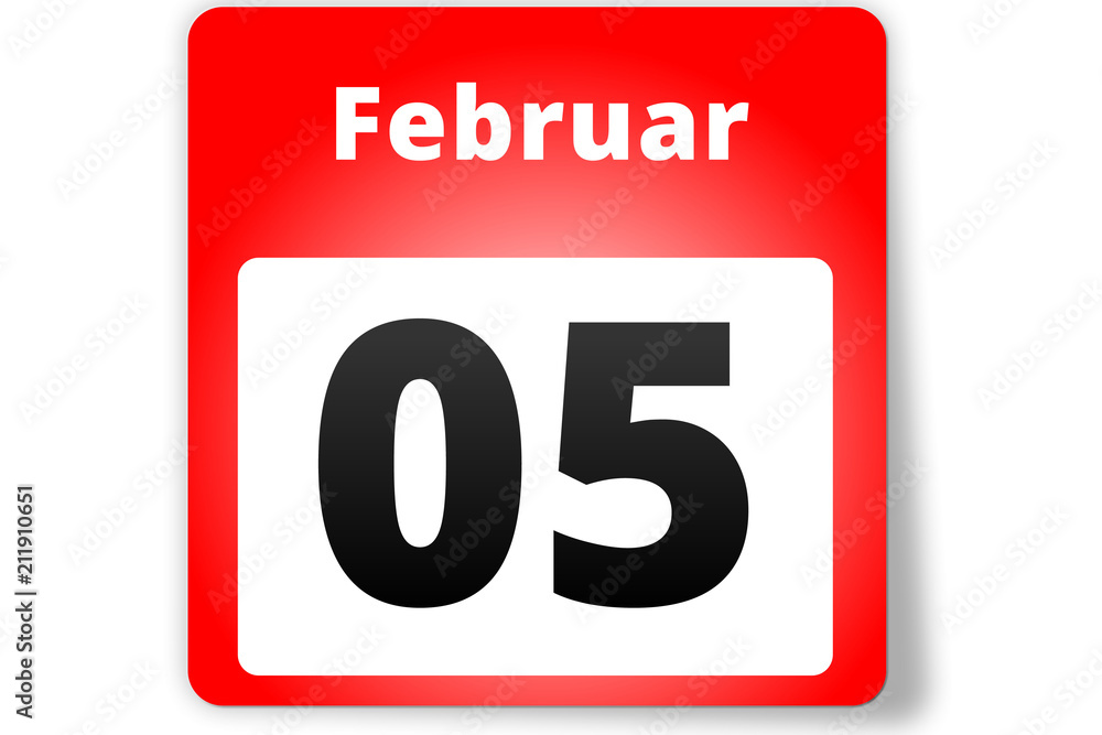 05 Februar Datum Kalender auf weißem Hintergrund 05 Februar Datum Kalender auf weißem Hintergrund