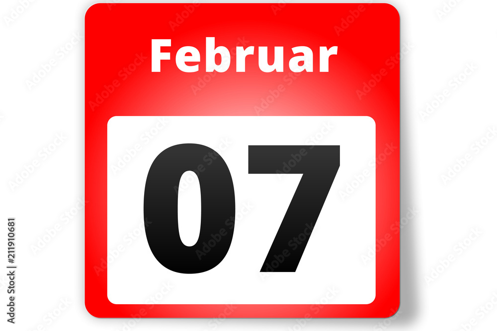 07 Februar Datum Kalender auf weißem Hintergrund 07 Februar Datum Kalender auf weißem Hintergrund