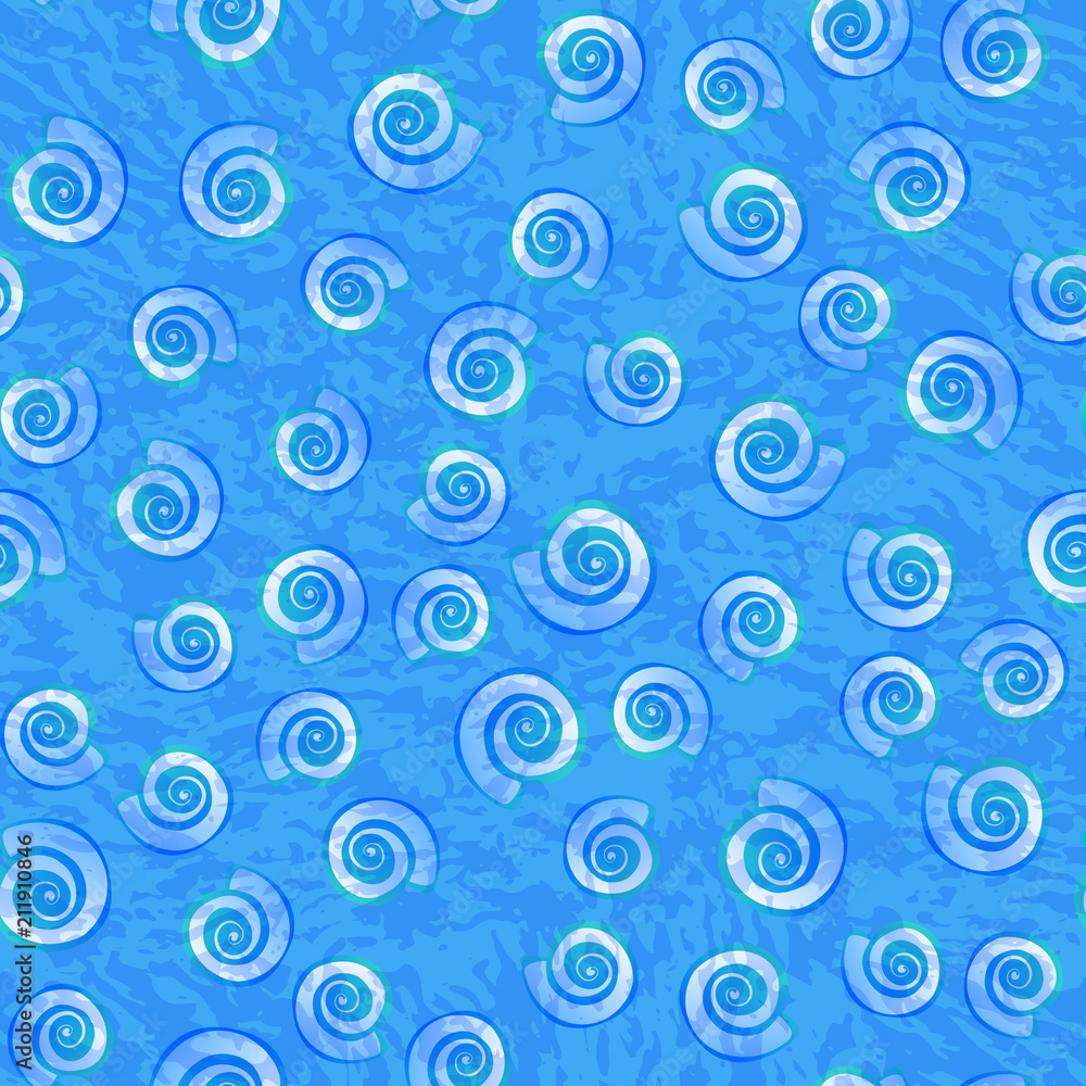 Vector Shell with Water surface of the sea or ocean seamless pattern.