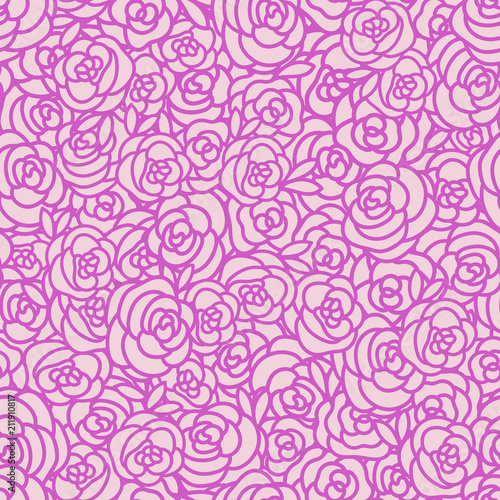 Seamless pattern Hand drawing of a rose. Vector background is endless purple of flowers.
